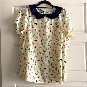 Cat print blouse with Peter Pan collar
